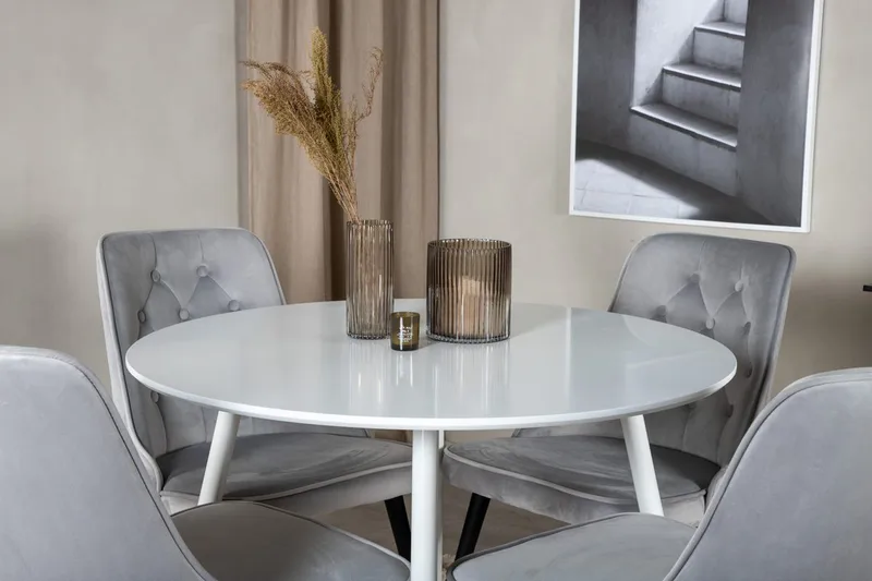Rund spisegruppe Venture Home Plaza, Velvet Deluxe - lysegrå - Møbler - Borde - Spisebordssæt