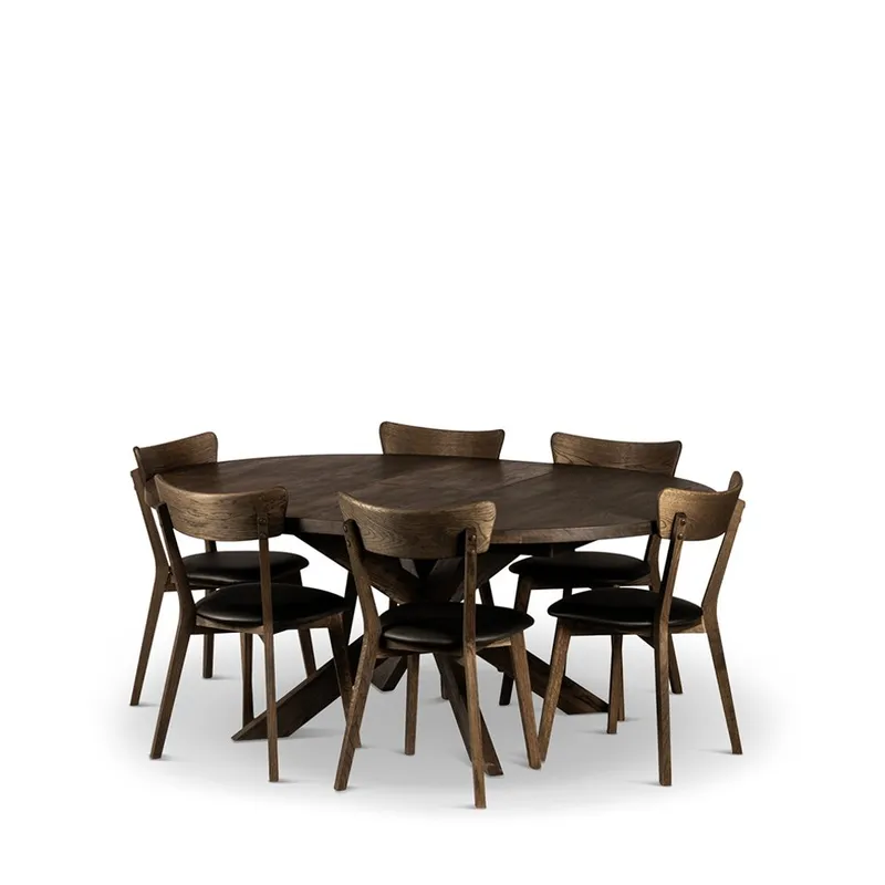 Rundt Spisebord Hemse 140 cm med Stole, Bord og 6 stk. Ekeby-stole