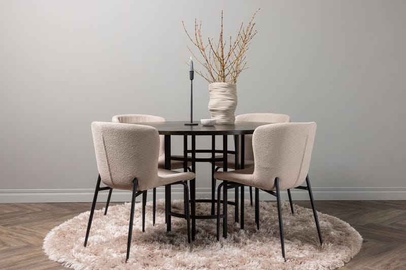 Rundt spisebordssæt Venture Home Copenhagen, Modesto Beige Mørkt træ 4 stk.