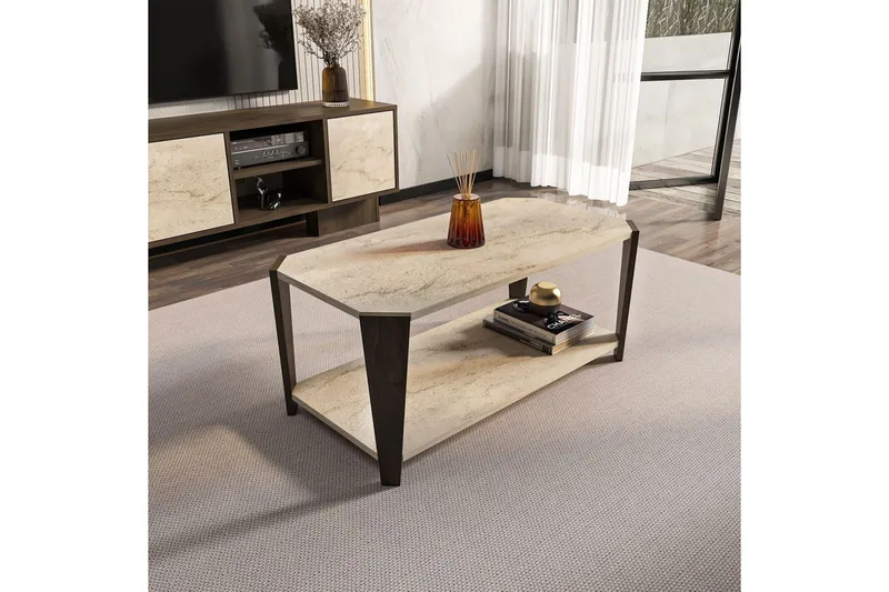 Rylas Sofabord 91 cm - Valnød/Travertin - Møbler - Borde - Sofabord