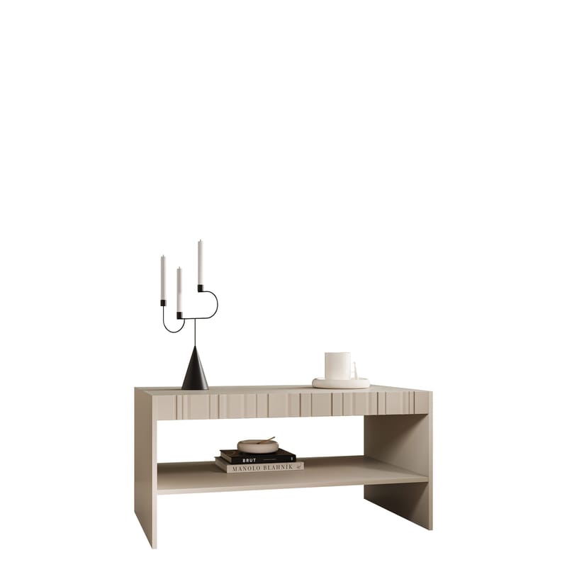 Rynlin Rektangulært Sofabord med Hylder og Rillet Front 100 cm i Træ, Beige