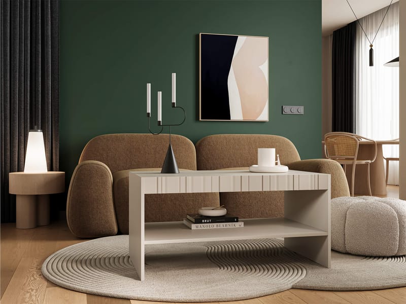 Rynlin Rektangulært Sofabord med Hylder og Rillet Front 100 cm i Træ - Beige - Møbler - Borde - Sofabord