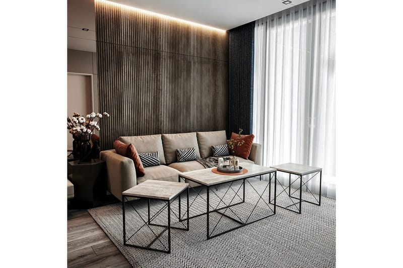 Sæt borde Sofabordssæt Defneia Ljusgrå,Svart - Møbler - Borde - Sofabord