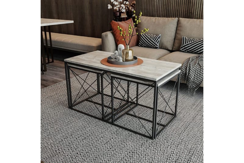 Sæt borde Sofabordssæt Defneia Ljusgrå,Svart - Møbler - Borde - Sofabord