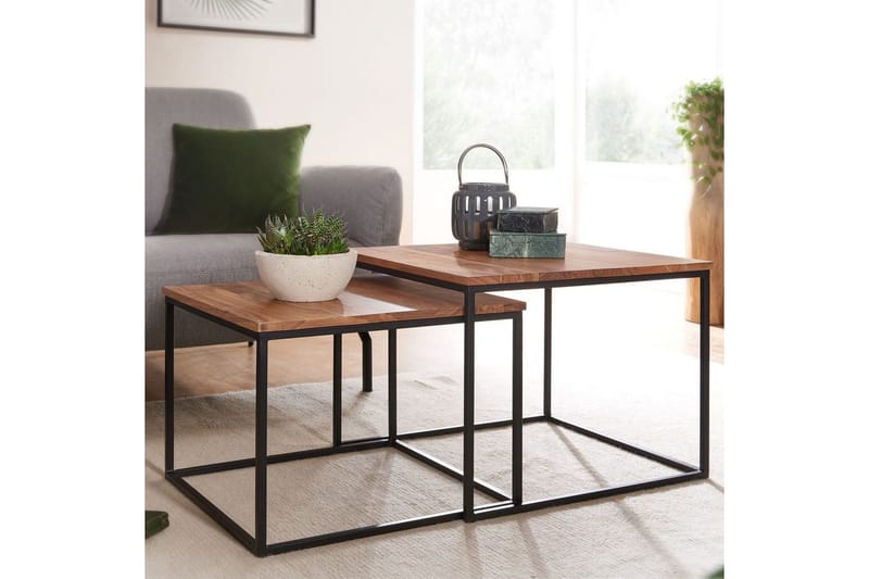 Sætbord Wohnling Sæt áf 2 massivt træ firkantmetalben moderne - Møbler - Borde - Aflastningsbord - Indskudsborde