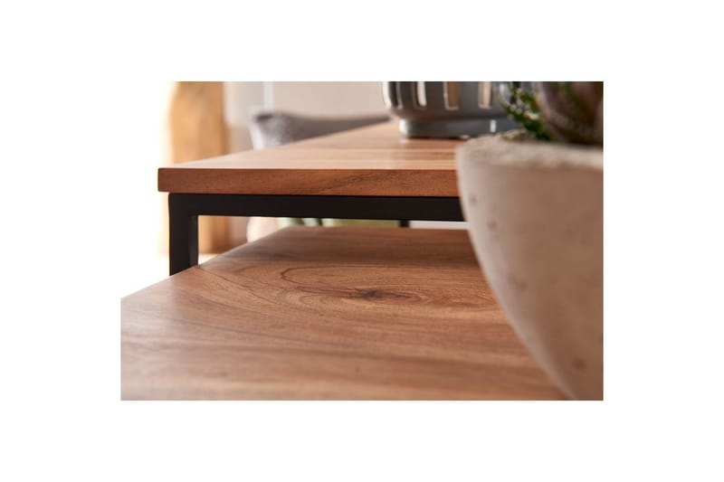 Sætbord Wohnling Sæt áf 2 massivt træ firkantmetalben moderne - Møbler - Borde - Aflastningsbord - Indskudsborde