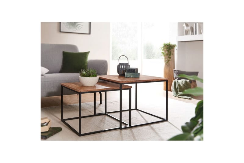 Sætbord Wohnling Sæt áf 2 massivt træ firkantmetalben moderne - Møbler - Borde - Aflastningsbord - Indskudsborde
