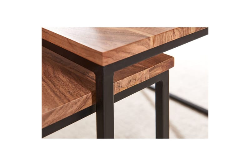 Sætbord Wohnling Sæt áf 2 massivt træ firkantmetalben moderne - Møbler - Borde - Aflastningsbord - Indskudsborde