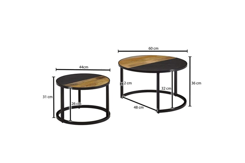 Sætbord Wohnling Sæt áf 2 massivt træ stenoptik metalben industriel - Møbler - Borde - Aflastningsbord - Indskudsborde
