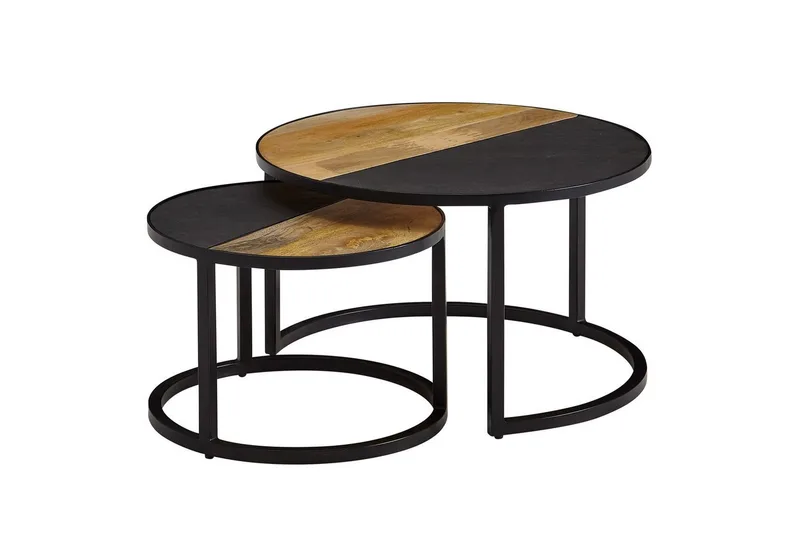 Sætbord Wohnling Sæt áf 2 massivt træ stenoptik metalben industriel, undefined