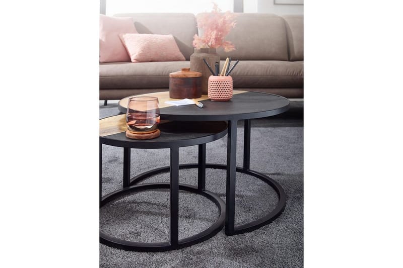 Sætbord Wohnling Sæt áf 2 massivt træ stenoptik metalben industriel - Møbler - Borde - Aflastningsbord - Indskudsborde