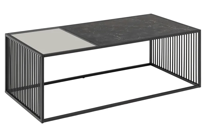 Saklani 120x60 cm Rektangulært Sofabord i Metal med Glasplade - Sort - Møbler - Borde - Sofabord