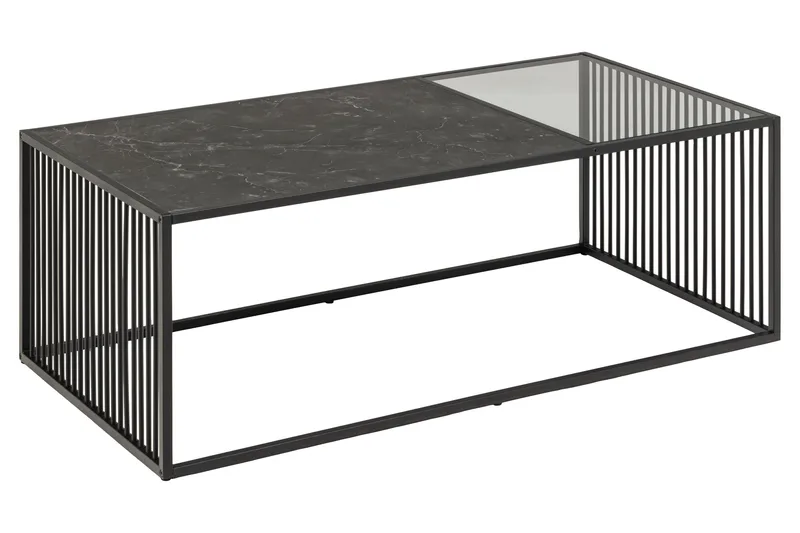 Saklani 120x60 cm Rektangulært Sofabord i Metal med Glasplade, Sort