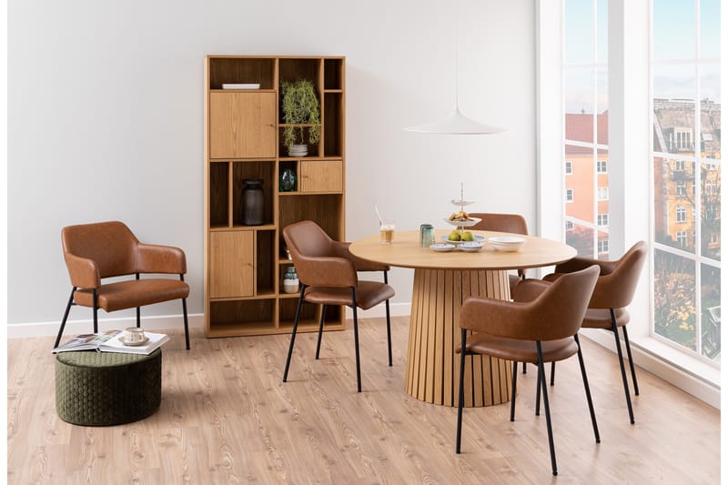 Saku Rundt Spisebord 120 cm med Træ- og Egetræsudseende - Beige - Møbler - Borde - Spisebord og køkkenbord