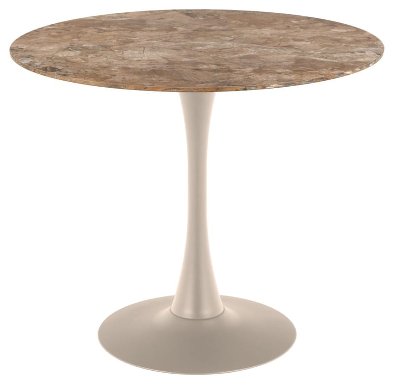 Salm Spisebord 90 cm Rund, Brun keramik med subtile årer; grå base