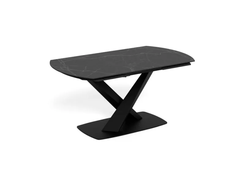 Salvas Udtrækkeligt Spisebord 160-240 cm Ovalt, Mat Sort Bordplade med Hvide Nuancer; Sort Stel