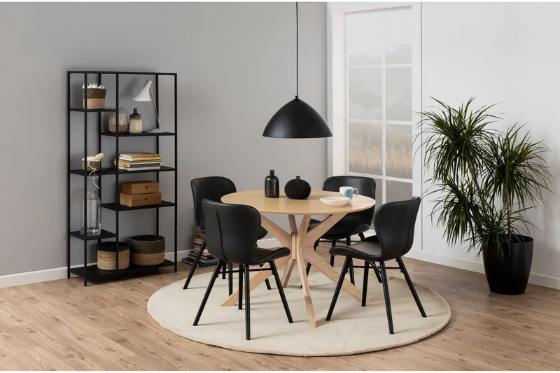 Sanae Rundt Spisebord 105 cm med Træ- og Egetræsudseende - Hvid - Møbler - Borde - Spisebord og køkkenbord