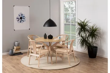 Sanae Rundt Spisebord 105 cm med Træ- og Egetræsudseende - Hvid - Møbler - Borde - Spisebord og køkkenbord
