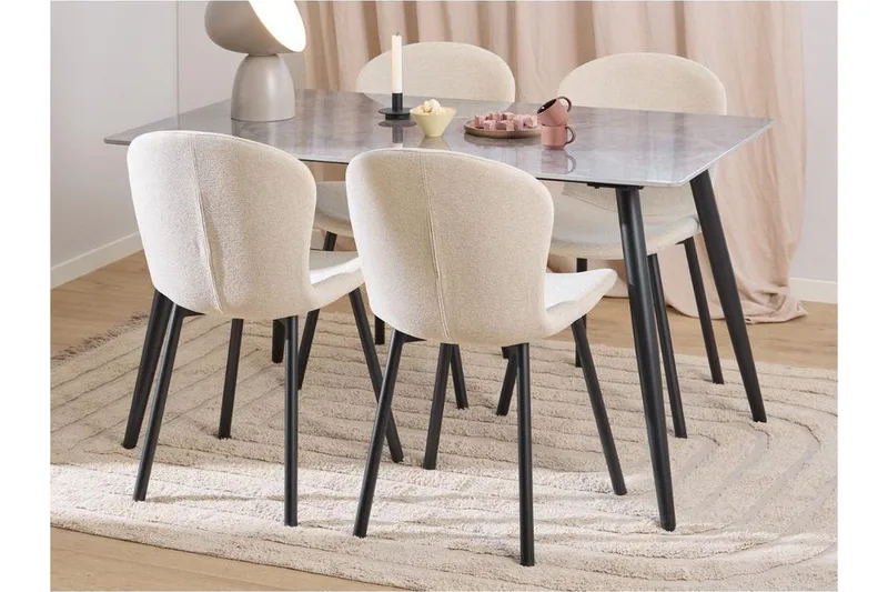 Sanjoan Spisegruppe 140 Cm + 4 Amrita Spisestuestole, Grå/Beige/Sort