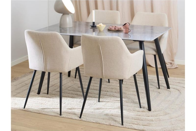 Sanjoan Spisegruppe 140 Cm + 4 Nielsby Spisestuestole - Grå/Beige/Sort - Møbler - Borde - Spisebordssæt