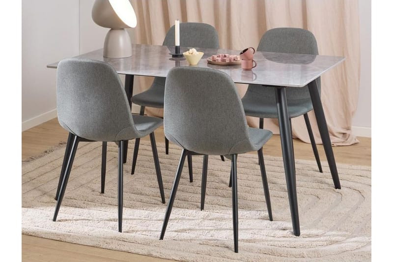 Sanjoan Spisegruppe 140 Cm + 4 Salaman Spisestuestole - Grå/Sort - Møbler - Borde - Spisebordssæt