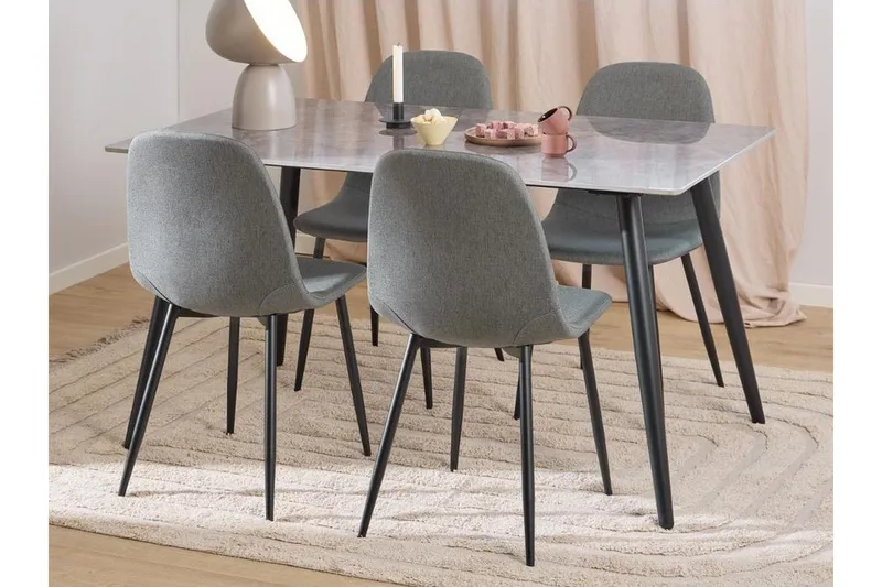 Sanjoan Spisegruppe 140 Cm + 4 Salaman Spisestuestole, Grå/Sort