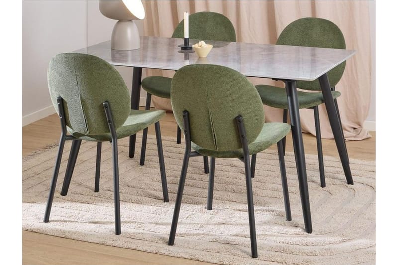 Sanjoan Spisegruppe 140 Cm + 4 Toroni Spisestuestole, Grå/Sort/Grøn