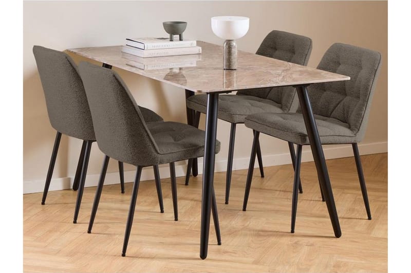 Sanjoan Spisegruppe 140 Cm + 4 Zabinka Spisestuestole, Grå/Sort/Brun
