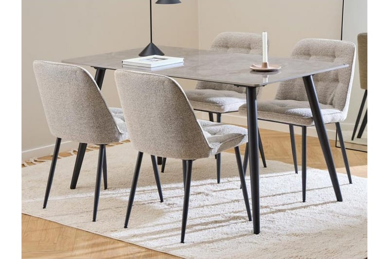 Sanjoan Spisegruppe 140 Cm + 4 Zabinka Spisestuestole - Sort/Beige/Brun - Møbler - Borde - Spisebordssæt