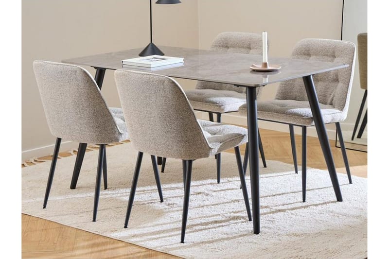 Sanjoan Spisegruppe 140 Cm + 4 Zabinka Spisestuestole, Sort/Beige/Brun