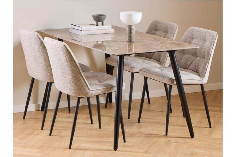Sanjoan Spisegruppe 140 Cm + 4 Zabinka Spisestuestole, Grå/Beige/Sort