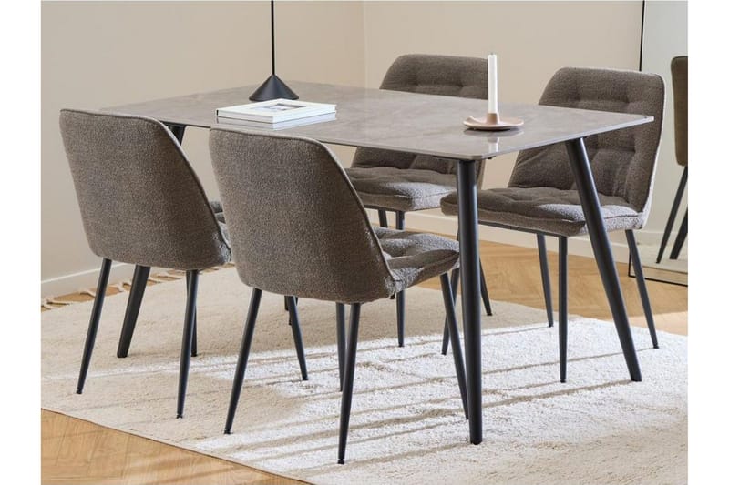 Sanjoan Spisegruppe 140 Cm + 4 Zabinka Spisestuestole, Sort/Beige/Brun