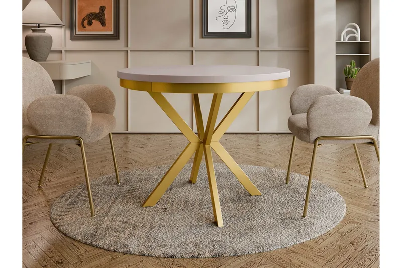 Sereth Matbord 100 cm Rund - Beige/Guld - Møbler - Borde - Spisebord og køkkenbord