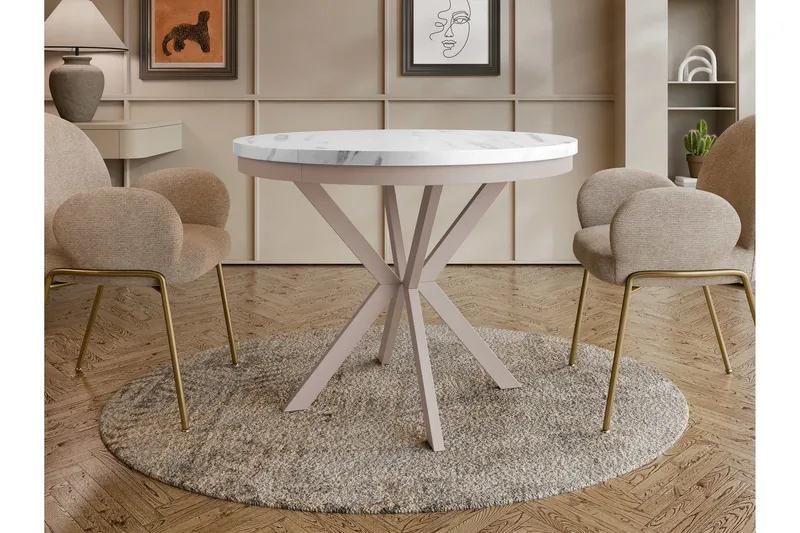 Sereth Matbord 100 cm Rund - Hvid/Beige - Møbler - Borde - Spisebord og køkkenbord