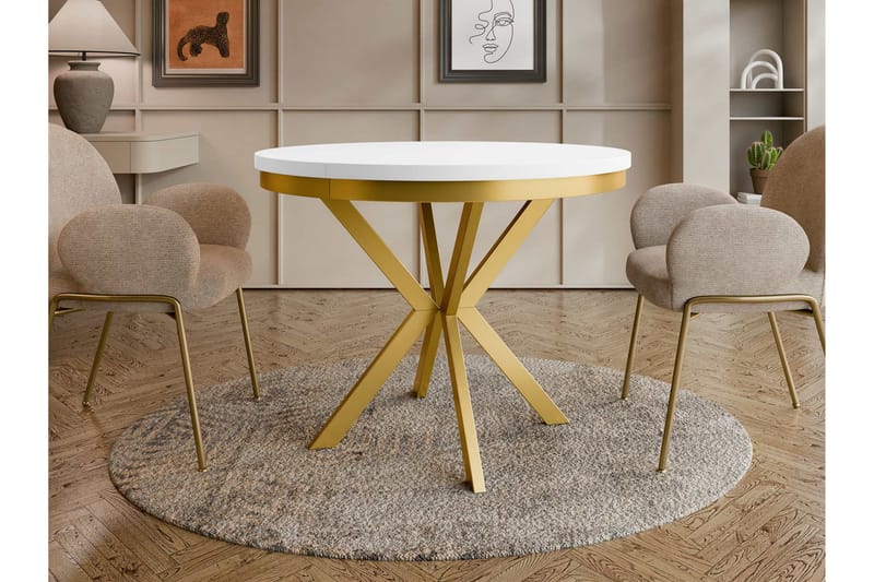Sereth Matbord 100 cm Rund - Hvid/Guld - Møbler - Borde - Spisebord og køkkenbord