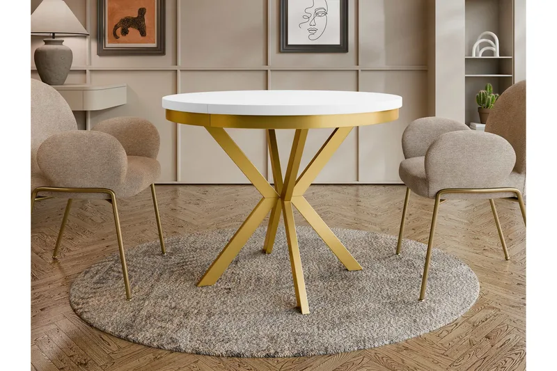 Sereth Matbord 100 cm Rund - Hvid/Guld - Møbler - Borde - Spisebord og køkkenbord