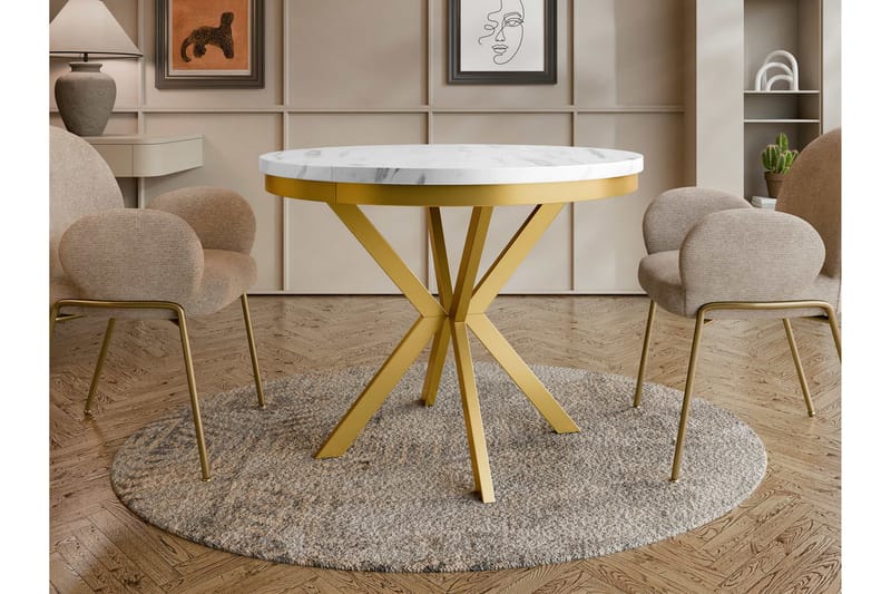 Sereth Matbord 120 cm Rund - Hvid/Guld - Møbler - Borde - Spisebord og køkkenbord