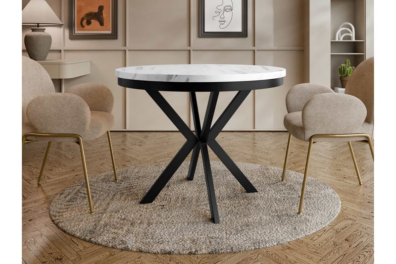 Sereth Matbord 90 cm Rund - Hvid/Sort - Møbler - Borde - Spisebord og køkkenbord