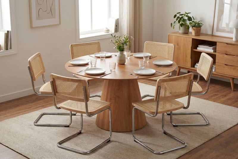 Siena Matgruppe rund 130 cm Eg med 6 Build-spisestole - Eg - Møbler - Borde - Spisebordssæt
