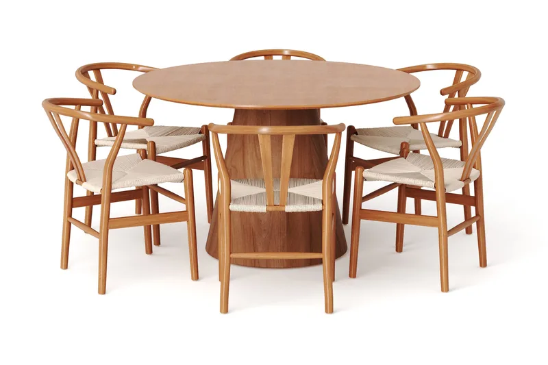 Siena Matgruppe rund 130 cm Eg med 6 Dastoori-spisestole - Eg - Møbler - Borde - Spisebordssæt