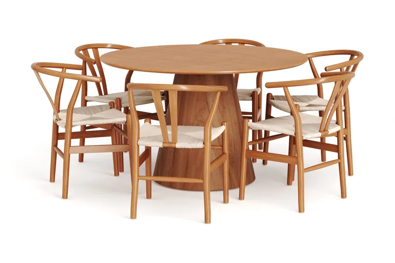 Siena Matgruppe rund 130 cm Eg med 6 Dastoori-spisestole, Eg