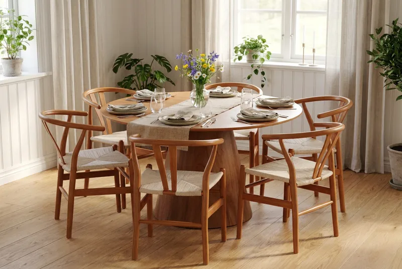 Siena Matgruppe rund 130 cm Eg med 6 Dastoori-spisestole - Eg - Møbler - Borde - Spisebordssæt