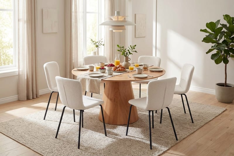 Siena Matgruppe rund 130 cm Eg med 6 Katy-spisestole - Eg - Møbler - Borde - Spisebordssæt