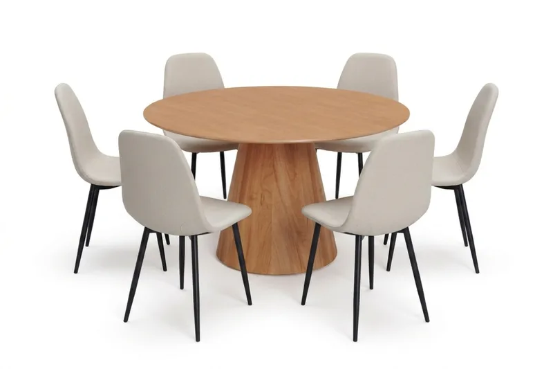 Siena Matgruppe rund 130 cm Eg med 6 Nibe-spisestole, Eg