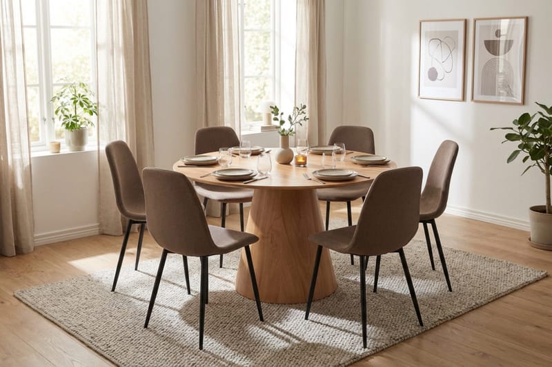 Siena Matgruppe rund 130 cm Eg med 6 Nibe-spisestole - Eg - Møbler - Borde - Spisebordssæt