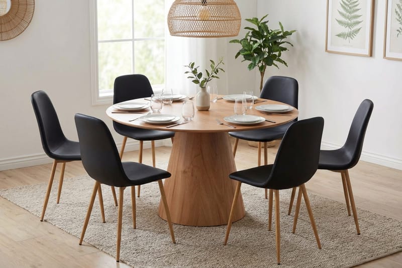 Siena Matgruppe rund 130 cm Eg med 6 Nibe-spisestole - Eg - Møbler - Borde - Spisebordssæt