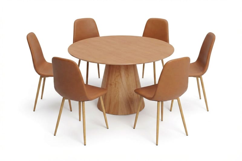 Siena Matgruppe rund 130 cm Eg med 6 Nibe-spisestole, Eg