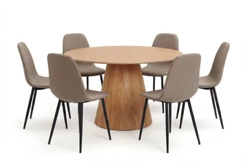 Siena Matgruppe rund 130 cm Eg med 6 Nibe-spisestole - Eg - Møbler - Borde - Spisebordssæt