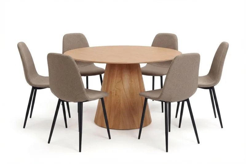 Siena Matgruppe rund 130 cm Eg med 6 Nibe-spisestole, Eg