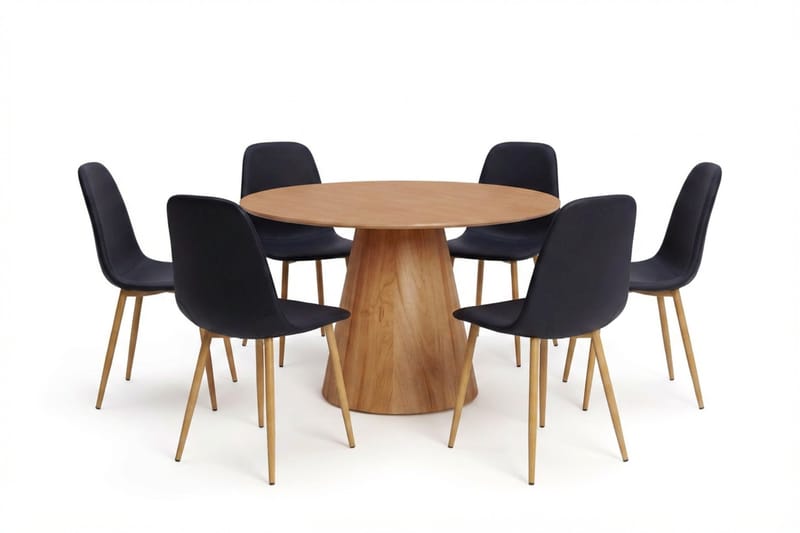 Siena Matgruppe rund 130 cm Eg med 6 Nibe-spisestole - Eg - Møbler - Borde - Spisebordssæt